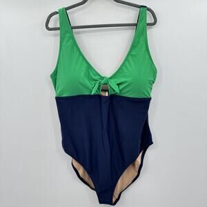 J. Crew Cutout One-Piece Swimsuit with Bow Size 3X Green Blue Colorblock New